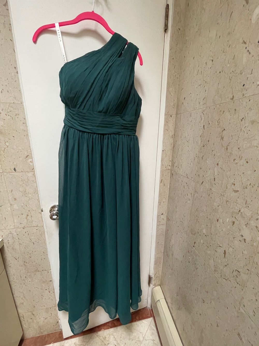 Azazie One-Shoulder Emerald Chiffon Gown
